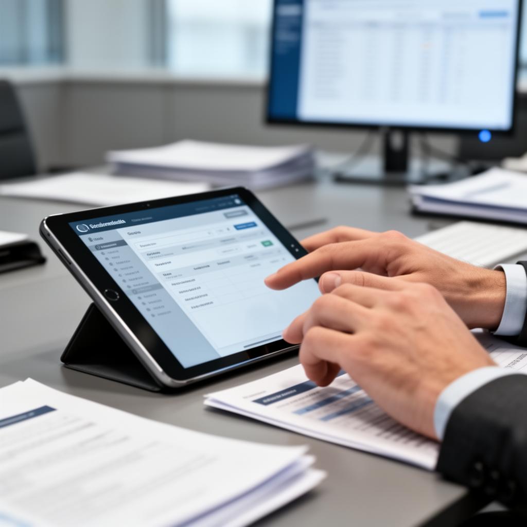 Funcionário municipal a usar software de gestão de cemitério num tablet